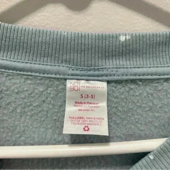 No Boundaries Sweatshirt Juniors Sz S NWT Light Blue Splatter Crew Neck Pull On - Picture 4 of 8